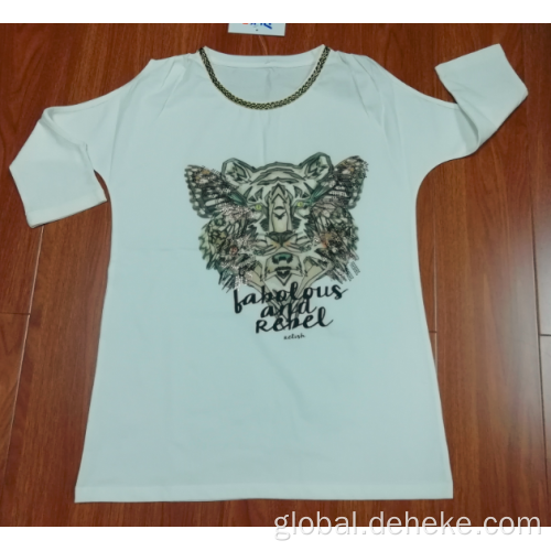 Girl's Knit Sleeve Whole T Shirt Girl's knit animal print decrotion tape t shirt Manufactory